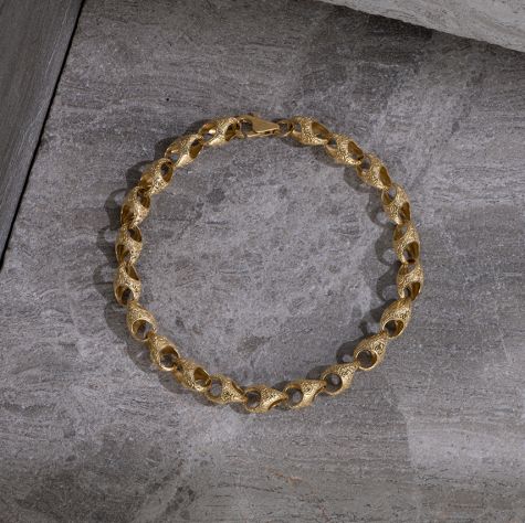 9ct Solid Yellow Gold Patterned Acorn Bracelet - 7.7mm - 8" - Ladies