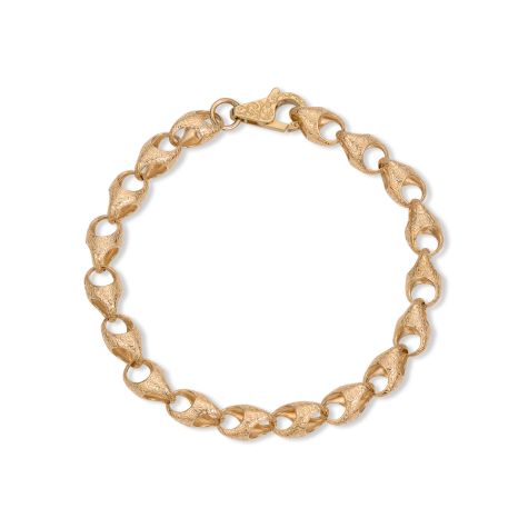9ct Solid Yellow Gold Patterned Acorn Bracelet - 8.5mm - 9" - Gents