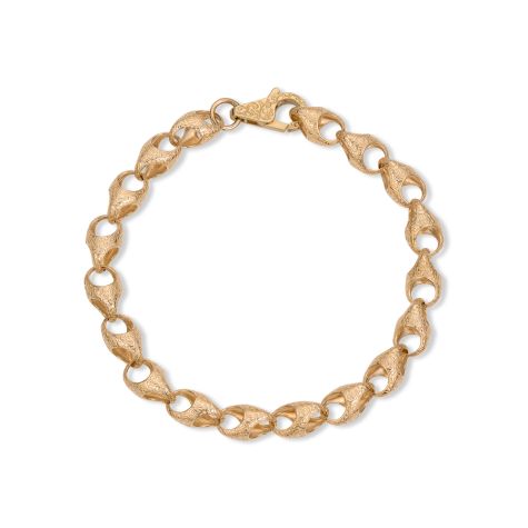 9ct Solid Yellow Gold Patterned Acorn Bracelet - 8.5mm - 8"- Ladies