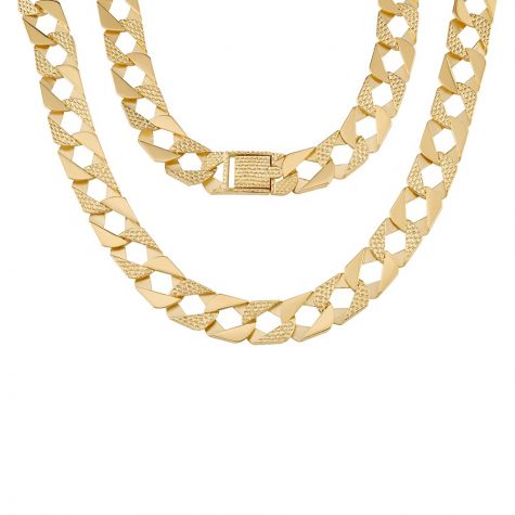 9ct Yellow Gold Heavy Square Patterned Curb Chain - 22" - 14mm