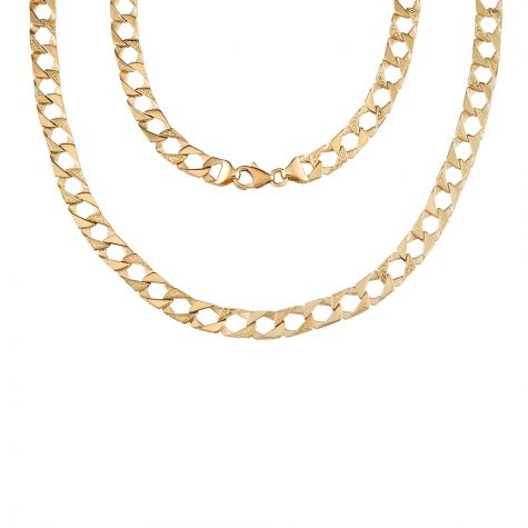9ct Yellow Gold Solid Textured Square Curb Chain - 8mm - 28"