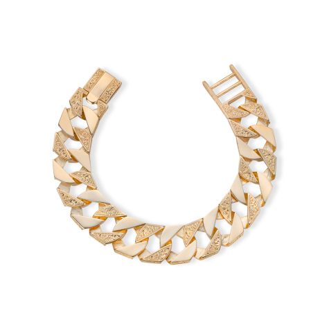9ct Gold Solid Patterned Curb Bracelet - 19.5mm - 8.75" - Gents