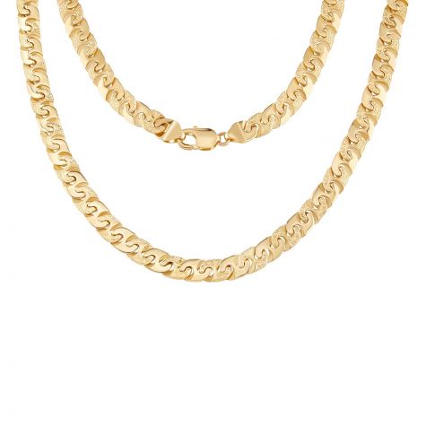 9ct Gold Solid Patterned & Polished Mariner Chain 8.5mm -26"