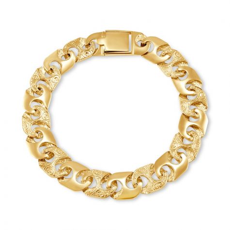 Solid 9ct Gold Ornate Mariner Bracelet - 12.5mm - 8.5"  Gents