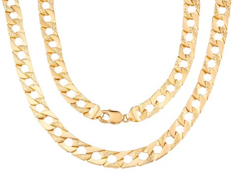 9ct Yellow Gold Solid Textured Square Curb Chain - 10mm - 30"