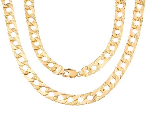 9ct Yellow Gold Solid Textured Square Curb Chain - 10mm - 28"