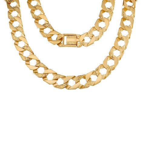 9ct Gold Heavy Patterned Solid Square Curb Chain - 15mm - 24"
