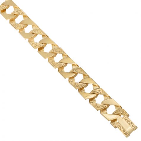 Solid 9ct Gold Heavy Patterned Square Curb Chain -16mm - 22"