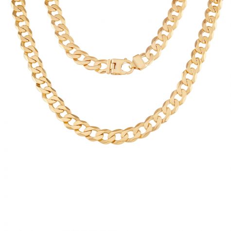 9ct Yellow Gold Solid Heavy Bevelled Edge Curb Chain -11mm - 22" 