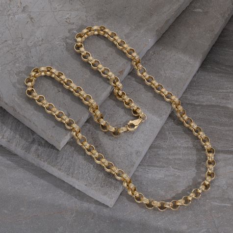 9ct Yellow Gold Solid Ornate Patterned Belcher Chain - 9.5mm - 22" - 30"