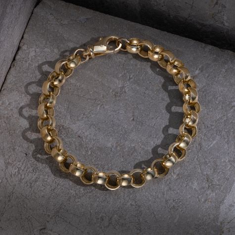 9ct Yellow Gold Solid Ornate Fully Polished Belcher Bracelet - 9.5mm - 9.25" (GENTS)
