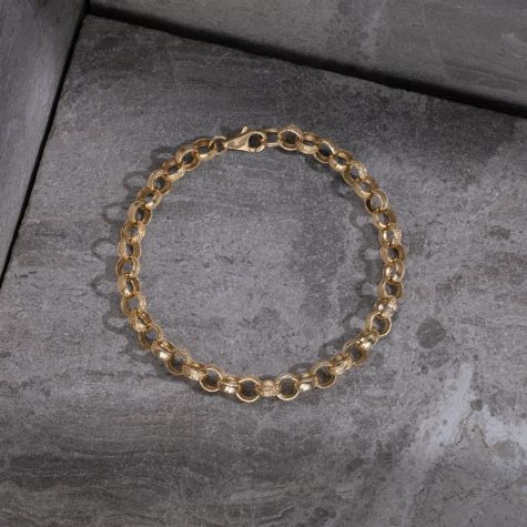 9ct Yellow Gold Solid Half Patterned Belcher Bracelet - 7.5mm - 8.75" (Gents)