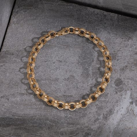 9ct Yellow Gold Solid Fully Patterned Belcher Link Bracelet  - 7.5mm - 7.5" (LADIES)