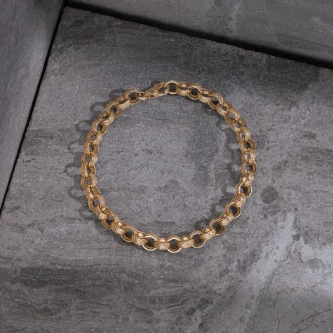9ct Yellow Gold Solid Fully Patterned Belcher Link Bracelet  - 8.5mm - 9.25" (GENTS)