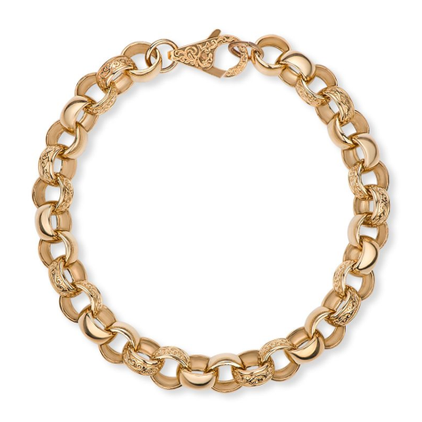 9ct Yellow Gold Solid Ornate Half Patterned Belcher Bracelet - 9.5mm - 9.25" - (GENTS)