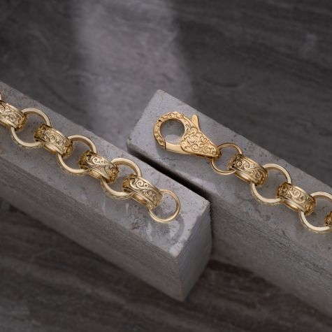 9 Karat Gelbgold Auf Silber Herren Schwer Klobig Belcher Armband - 11