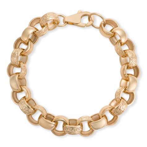 9ct Gold Solid Heavy Patterned Belcher Bracelet - 14mm Wide - 10" Gents - Ex Display (Size 5)