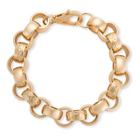 9ct Gold Solid Heavy Patterned Belcher Bracelet - 16.5mm Wide - Length 10.5"- Gents (Size 6)