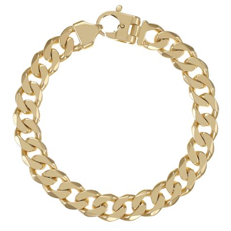 9ct Gold Solid Bevelled Edge Curb Bracelet - 11mm - 9" - Gents