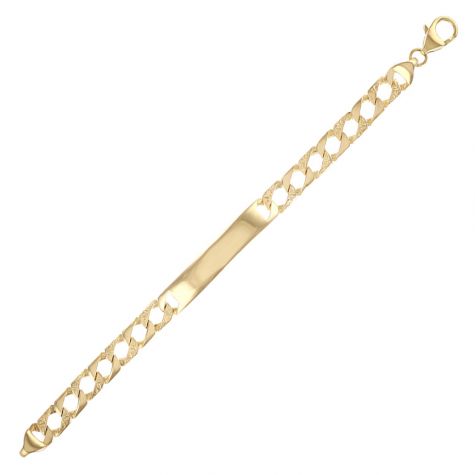 9ct Gold Solid Patterned ID Curb Link Bracelet 7mm- 7.5" - Ladies