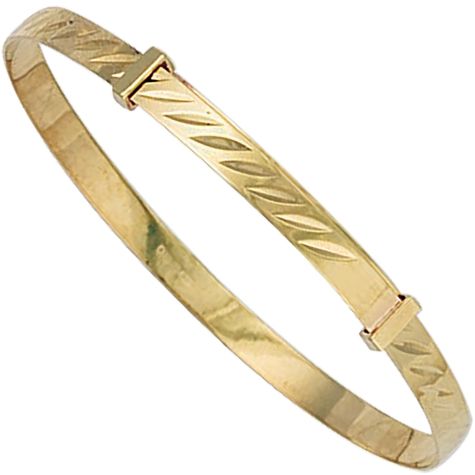 9ct Gold Diamond Cut Design Expandable Bangle - Babies 