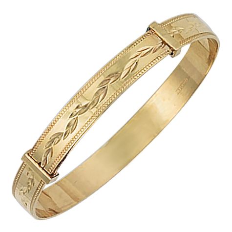 9ct Gold Expandable Diamond Cut Design Bangle - Babies