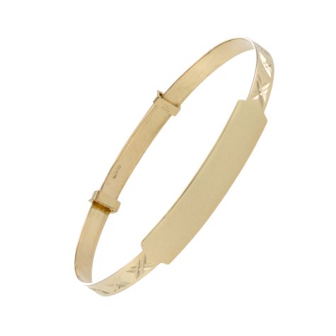 9ct Gold Diamond Cut Design Expandable Identity Bangle - Babies