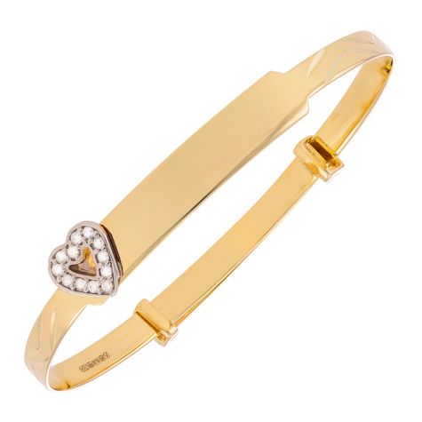 9ct Yellow Gold Heart Design Expandable Identity Bangle - Babies