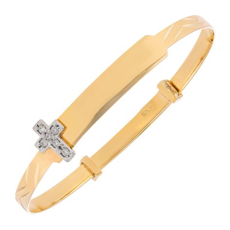9ct  Yellow Gold Cross Design Expandable Identity Bangle - Babies