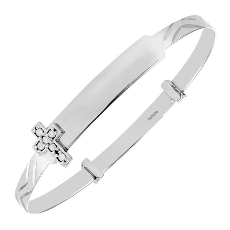 9ct  White Gold Cross Design Expandable Identity Bangle - Babies
