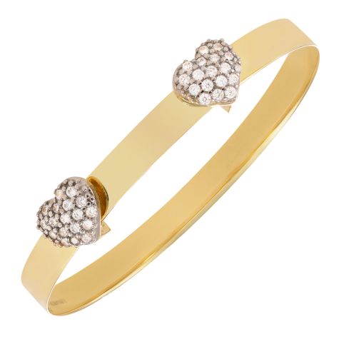 9ct Yellow Gold Double Heart Design Expandable Bangle - Babies