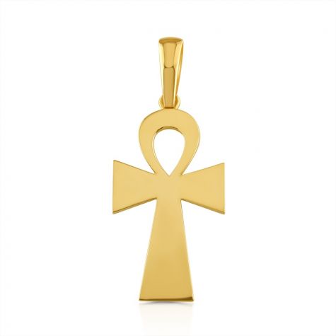 Solid 9ct Yellow Gold Large Polished Classic Ankh Cross Pendant
