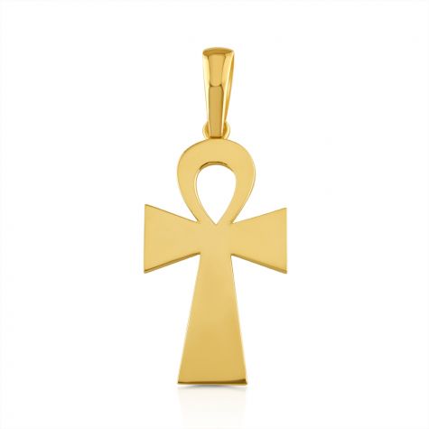9ct Yellow Gold Solid Large Polished Classic Ankh Cross Pendant
