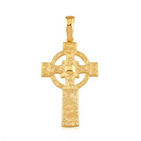 9ct Yellow Gold Ornate Large Solid Classic Celtic Cross Pendant