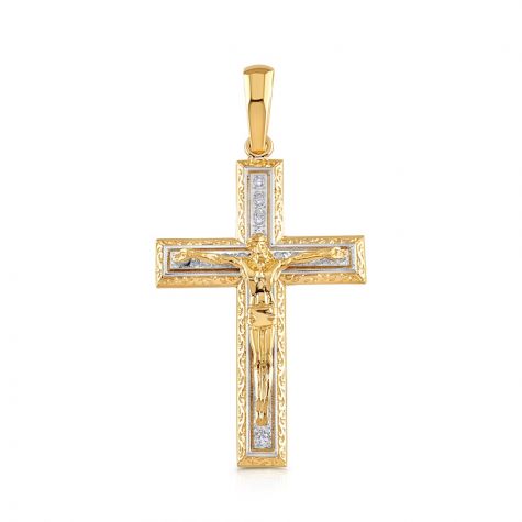 9ct Yellow Gold Gem-set Classic Large Crucifix / Cross Pendant