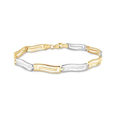 9ct Yellow & White Gold Greek Key Bracelet - 7" - Ladies