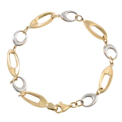 9ct Yellow & White Gold Fancy Polished Link Bracelet - 7"- Ladies