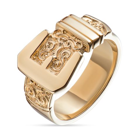 Solid 9ct Yellow Gold Ornate/Polished Deluxe Buckle Ring- Gent's