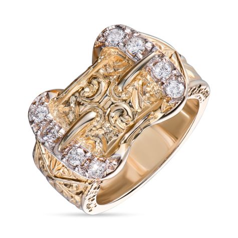 9ct Yellow Gold Cubic Zirconia Solid Double Buckle Ring - Gents