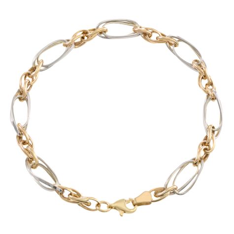 9ct Yellow & White Gold Fancy Twist Link Bracelet - 7" - Ladies