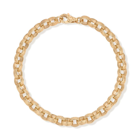 9ct Solid Yellow Gold Ornate Patterned Oval Belcher Chain – 7mm -7.5" - Ladies