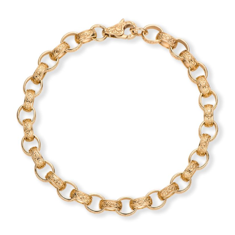 9ct Yellow Gold Solid Ornate Patterned Oval Belcher Bracelet - 8mm - 9.25" - Ex Display