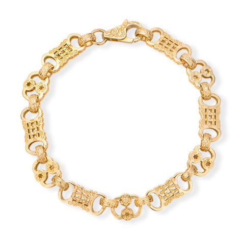 9ct Yellow Gold Ornate Pattern Stars and Bars Bracelet - 11mm - 9.25" - Ex Display (SIZE 1)