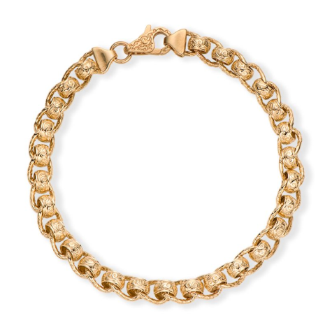 9ct Yellow Gold Solid Ornate Pattern Belcher Rollerball Bracelet - 7.5mm - 9" - Ex Display