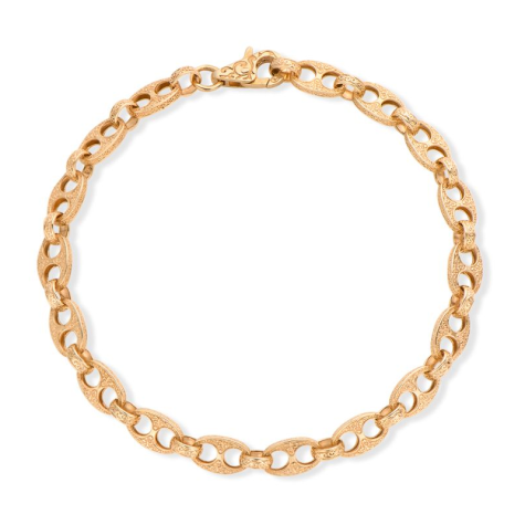 9ct Yellow Gold Ornate Patterned Anchor Belcher Link Bracelet - 6.5mm -7.75" - Ladies