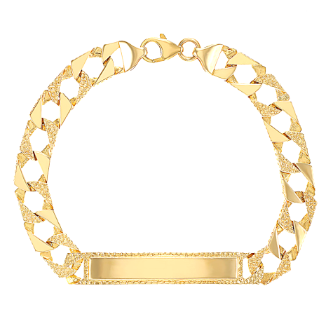 9ct Gold Solid Patterned ID Curb Bracelet - 9mm - 8.5" - Gents