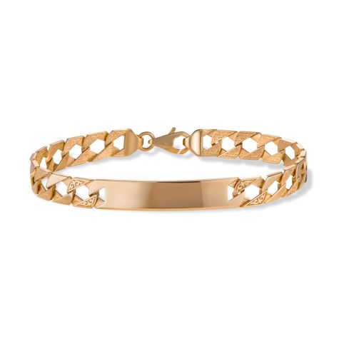 9ct Solid Yellow Gold  Ornate Pattern ID Plate Bracelet - 8mm Wide - 8.5" Long - Gents (Size 1)