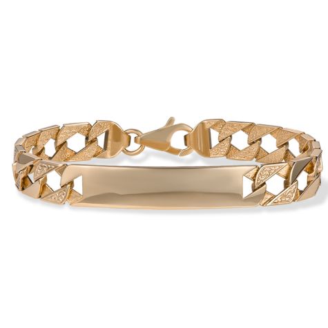 9ct Solid Yellow Gold Ornate Pattern ID Plate Bracelet - 10.5mm Wide - 9" Long - Gents (SIZE 3) EX DISPLAY