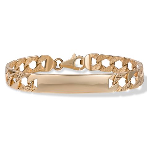 9ct Solid Yellow Gold Snake  Pattern ID Plate Bracelet - 10.5mm Wide - 9" Long - Gents (SIZE 3)