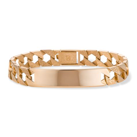 9ct Solid Yellow Gold Ornate Pattern ID Plate Bracelet - 12mm Wide - 9" Long - Gents (SIZE 4)